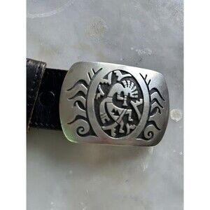 Vintage Sterling Silver Kokopelli Belt Buckle Buffalo Nickel Leather Belt